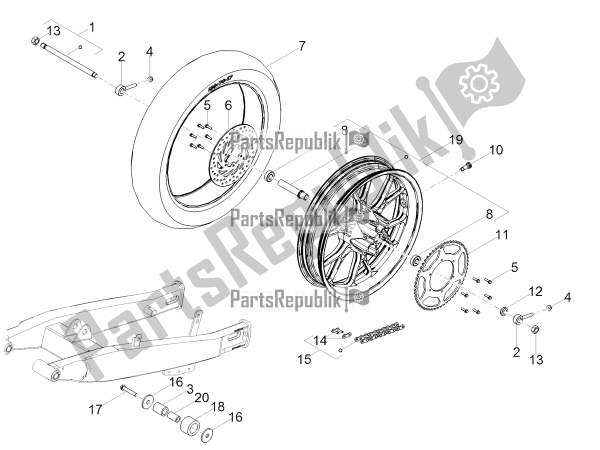 All parts for the Rear Wheel of the Derbi Senda X-treme 50 SM 2020