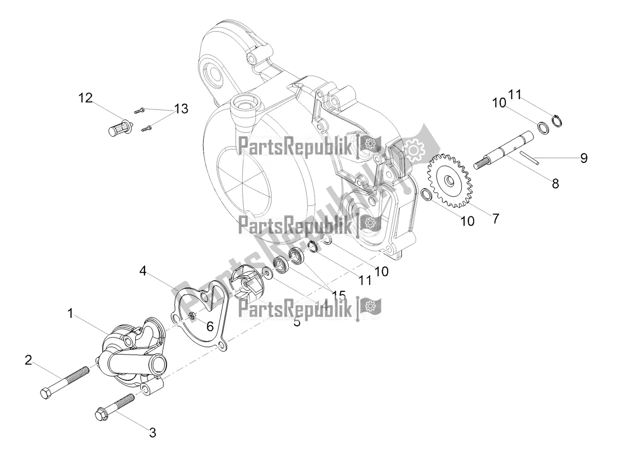 All parts for the Water Pump of the Derbi Senda X-treme 50 SM 2020