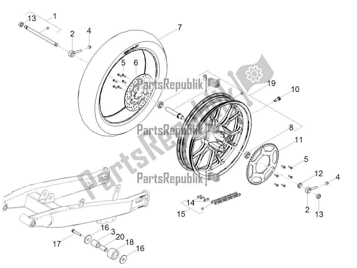 All parts for the Rear Wheel of the Derbi Senda X-treme 50 SM LOW Seat 2019