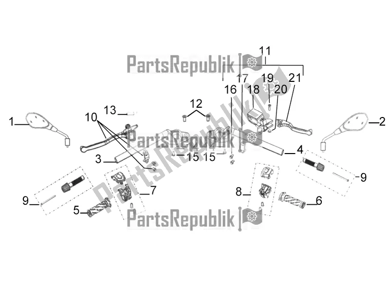 All parts for the Handlebar Assembly of the Derbi STX 150 2016