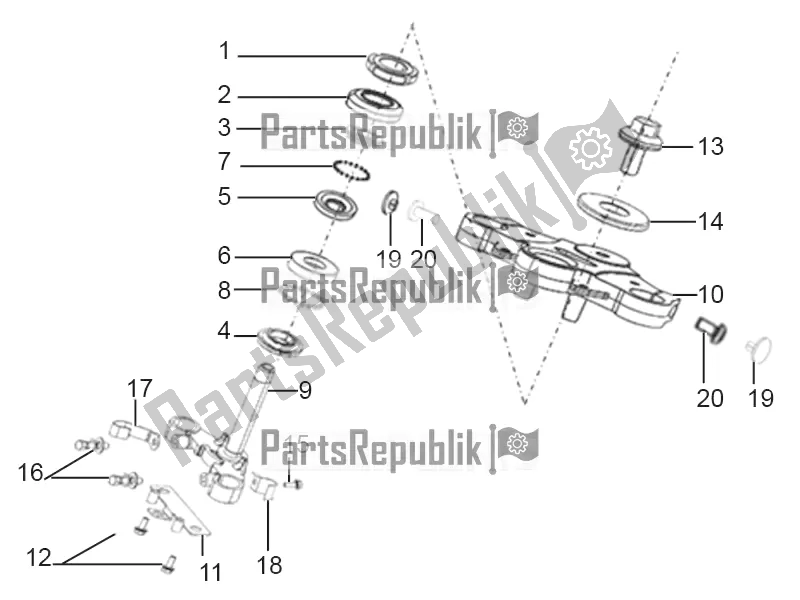 All parts for the Steering Stem Assembly of the Derbi STX 150 2016