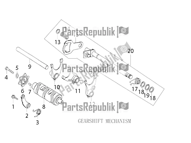 All parts for the Gearshift Mechanism of the Derbi STX 150 2017