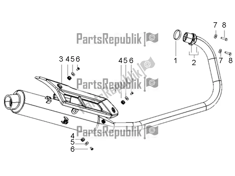 All parts for the Muffler Assembly of the Derbi STX 150 2018