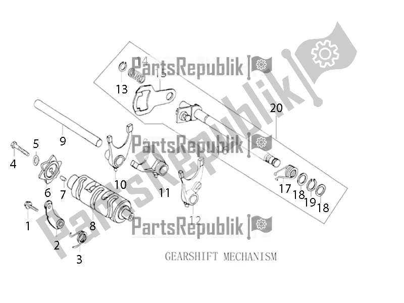 All parts for the Gearshift Mechanism of the Derbi STX 150 2019
