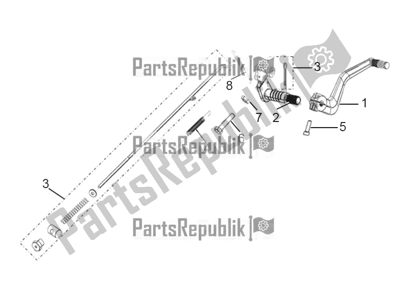 All parts for the Rear Brake Pedal Assembly of the Derbi STX 150 2019