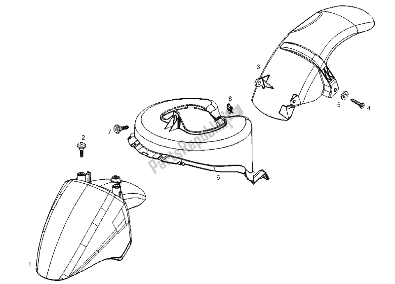 All parts for the Wheel Huosing - Mudguard of the Derbi Boulevard 125 CC 4T E3 2008