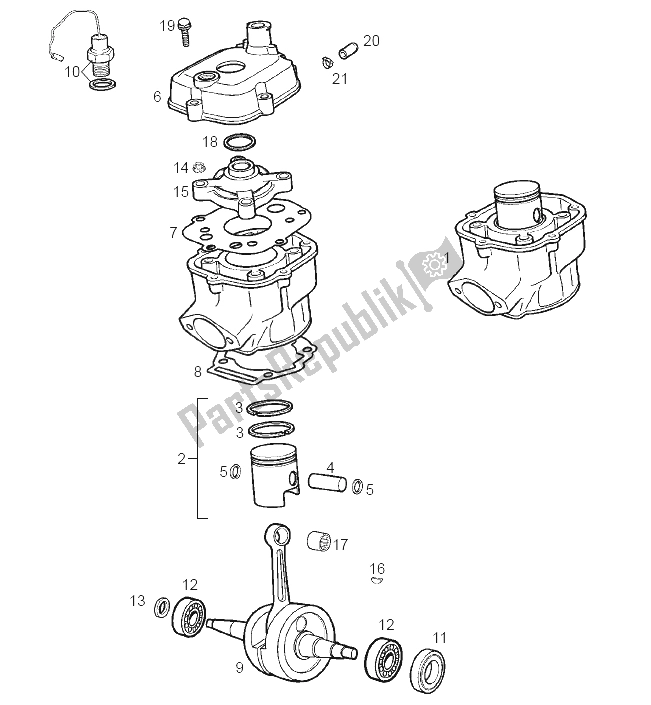 Toutes les pièces pour le Arbre D'entraînement - Cylindre - Piston du Derbi Senda 50 R X Race E2 4 Edicion 2006