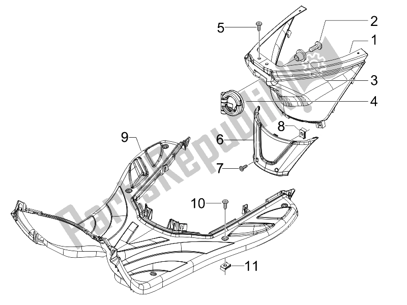 All parts for the Central Cover - Footrests of the Derbi Boulevard 150 4T E3 2010