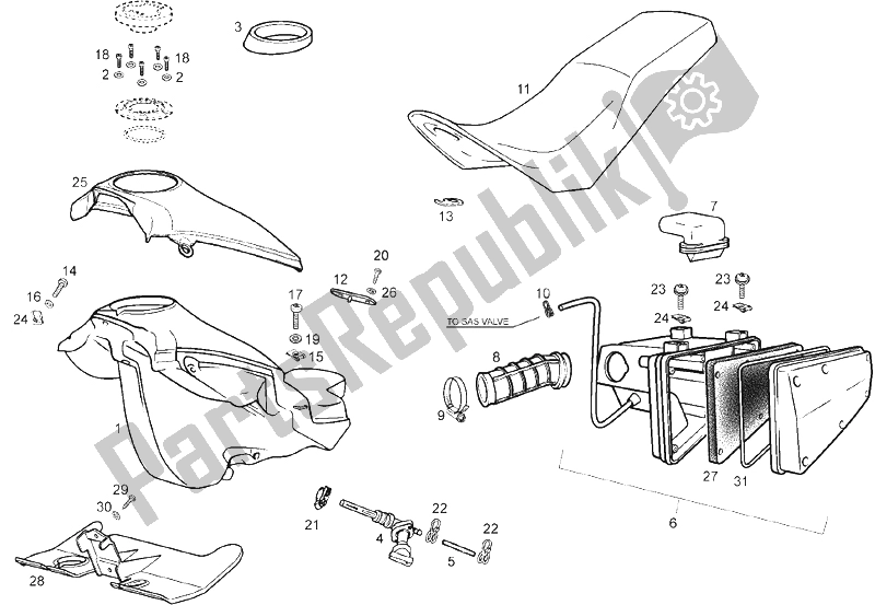 All parts for the Tank of the Derbi Senda 125 R 4T Baja E3 2007