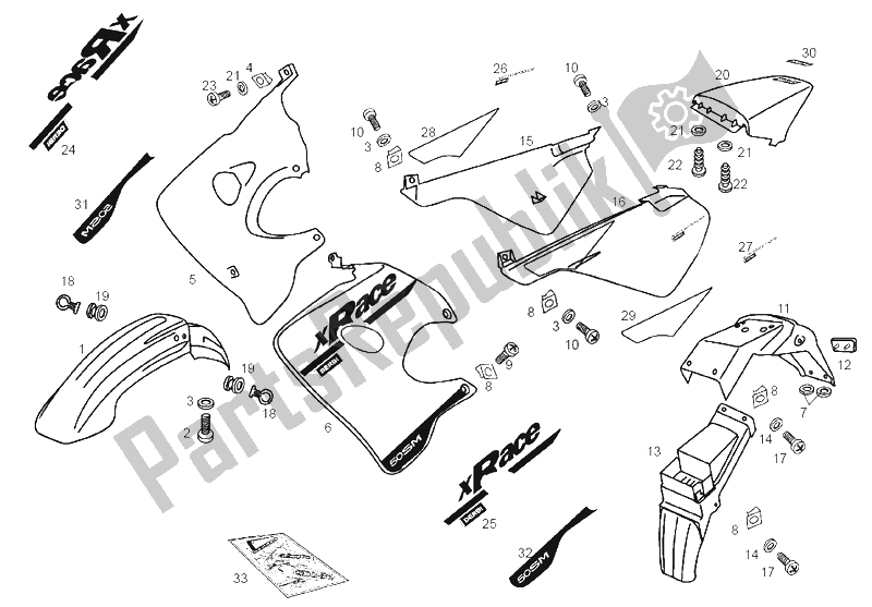 All parts for the Frame of the Derbi Senda 50 SM X Race E2 2A Edicion 2005