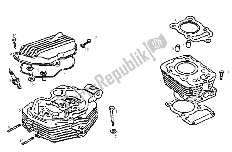 All parts for the Cylinder of the Derbi DXR 200 CC 2005