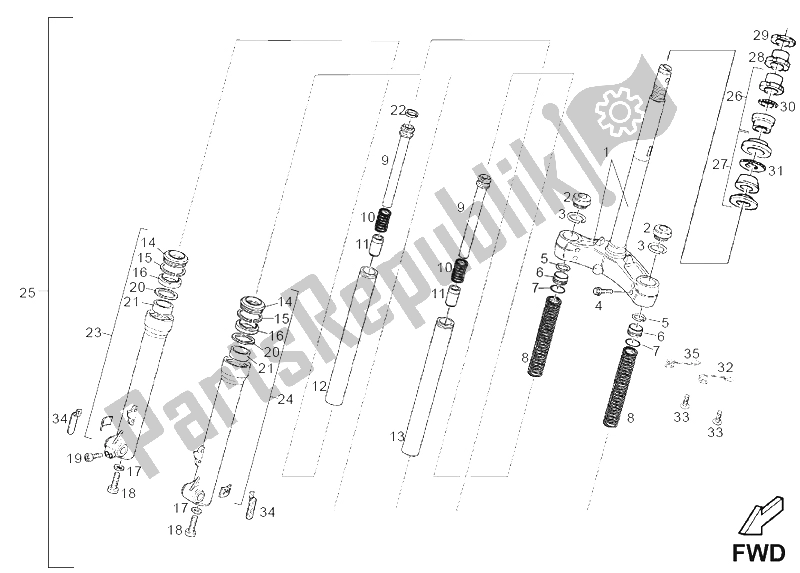 All parts for the Front Fork Marzocchi of the Derbi Boulevard 200 CC E2 2005