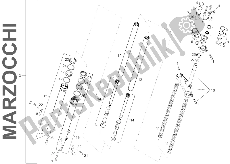 Tutte le parti per il Forcella Anteriore Marzocchi del Derbi Senda 50 SM X Race E2 2 VER 2007