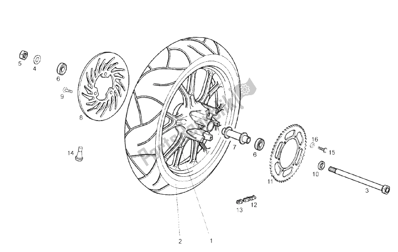 All parts for the Rear Wheel of the Derbi Mulhacen 125 4T E3 2010
