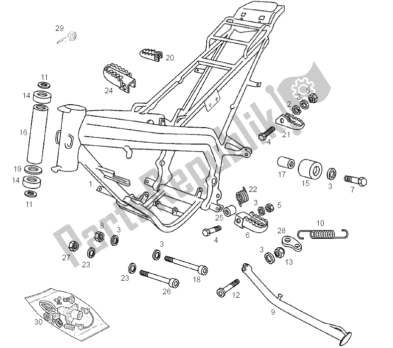 Alle onderdelen voor de Centrale Standaard van de Derbi Senda 50 R DRD Racing E2 3A Edicion 2004