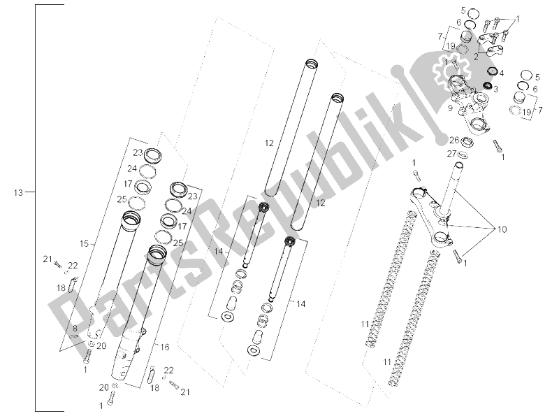 All parts for the Front Fork Marzocchi of the Derbi Senda 50 SM X Race E2 3 Edicion 2007