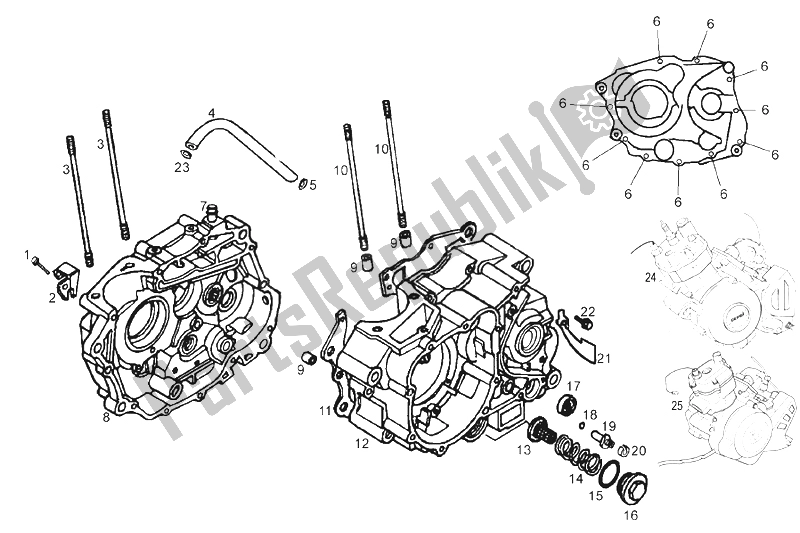 All parts for the Carters of the Derbi Senda 125 SM 4T Baja E2 2006