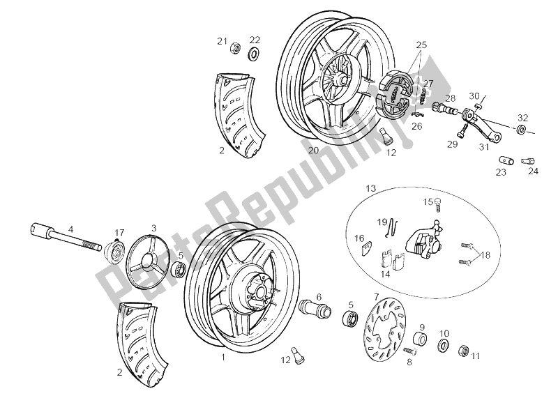 Todas las partes para Rueda Delantera de Derbi Atlantis Red Bullet E1 50 2003