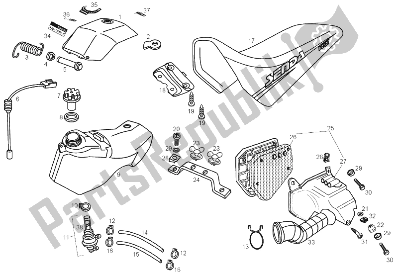 Todas as partes de Tanque do Derbi Senda 50 R DRD 2A Edicion 2003