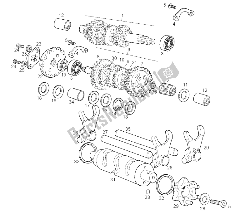 All parts for the Gearbox Rh Primary- Lh Final of the Derbi Senda 50 R Racer E1 2003