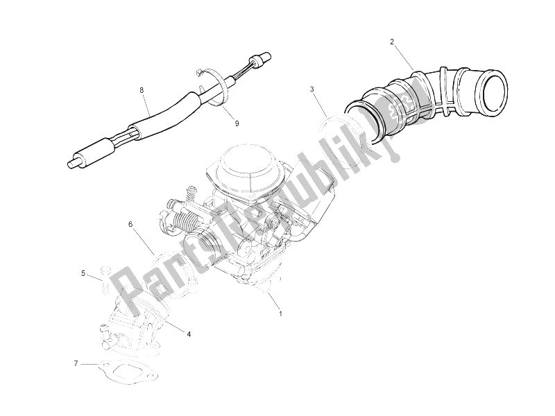 All parts for the Carburettor, Assembly - Union Pipe of the Derbi Sonar 125 4T 2009