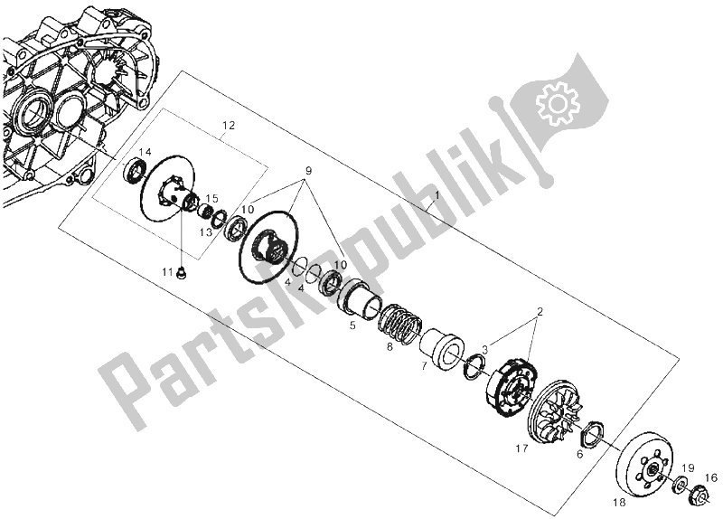 Toutes les pièces pour le Poulie D'entraînement Primaire du Derbi GP1 LOW Seat 125 CC E3 2 VER 2007