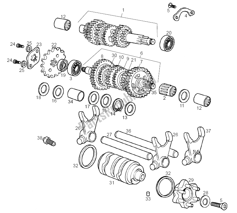 All parts for the Gear Box of the Derbi GPR 50 R E2 Replica 2 VER 2008