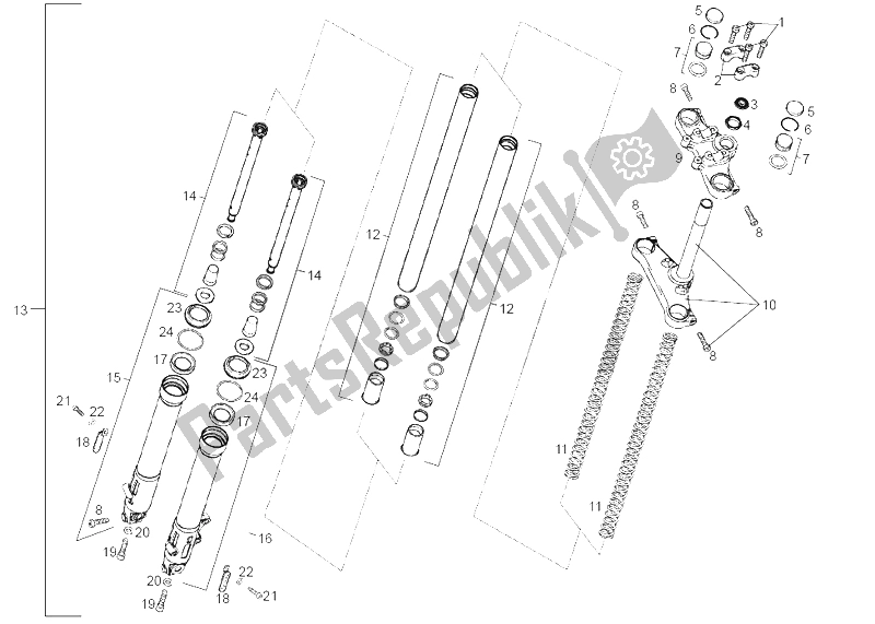 All parts for the Front Fork of the Derbi Senda 50 SM X Trem E2 2004