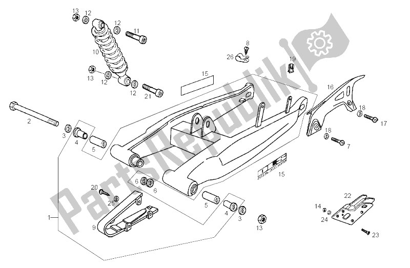 All parts for the Swing Arm - Shock Absorber of the Derbi Senda 50 R X Trem E2 2 Edicion 2005