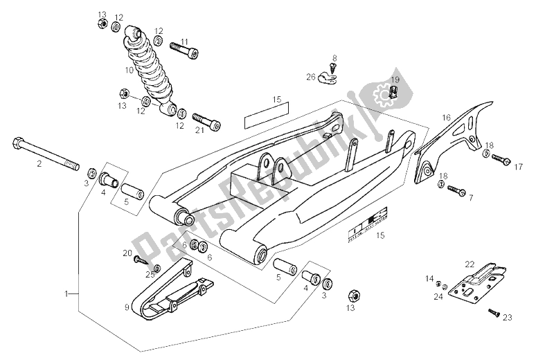 All parts for the Swing Arm - Shock Absorber of the Derbi Senda 50 R X Trem E2 2 Edicion 2005