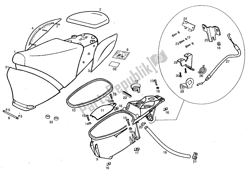 Toutes les pièces pour le Selle - Compartiment Casque du Derbi Predator O2 Gpseries 50 2001