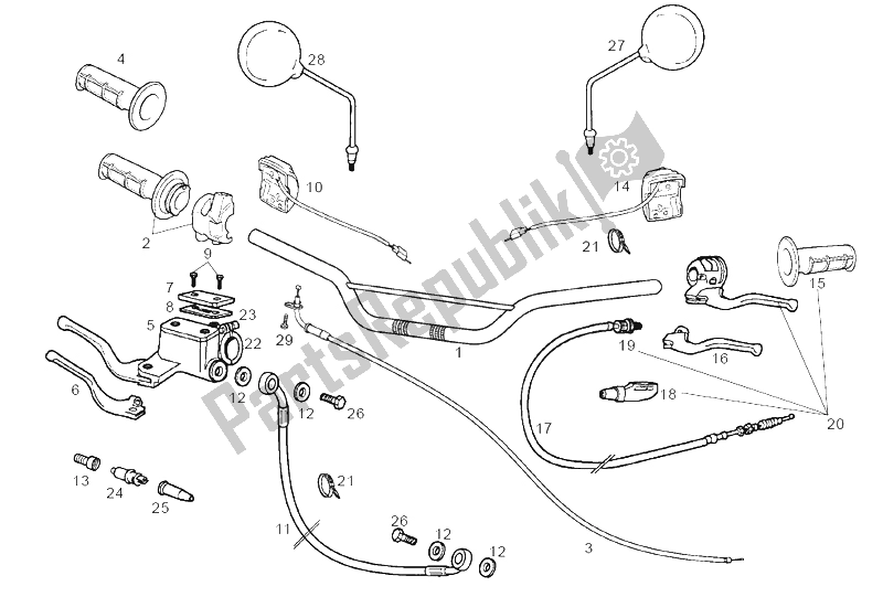 Alle onderdelen voor de Stuur - Controles van de Derbi Senda 125 SM 4T E2 Y 2004
