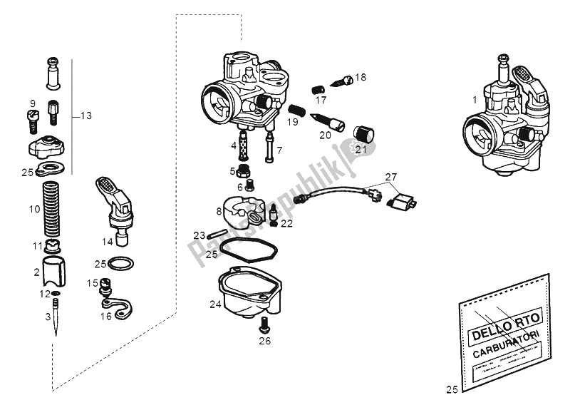 Tutte le parti per il Carburatore del Derbi Senda 50 SM Export Market 2000