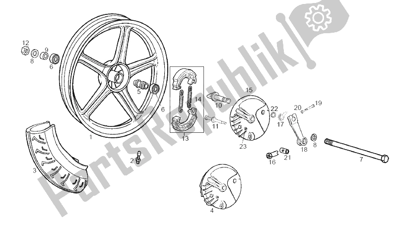 All parts for the Front Wheel of the Derbi Variant Courier Benelux E1 50 2003