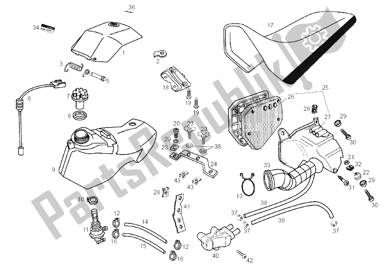 All parts for the Tank of the Derbi Senda 50 R X Race E2 3A Edicion 2005