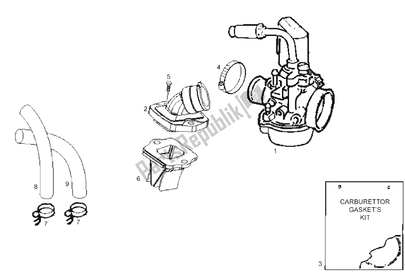 All parts for the Carburettor of the Derbi GP1 50 CC Open E2 2 VER 2006