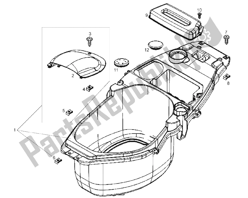 Toutes les pièces pour le Compartiment Pour Casque du Derbi Boulevard 50 CC 4T E2 25 KMH 2009