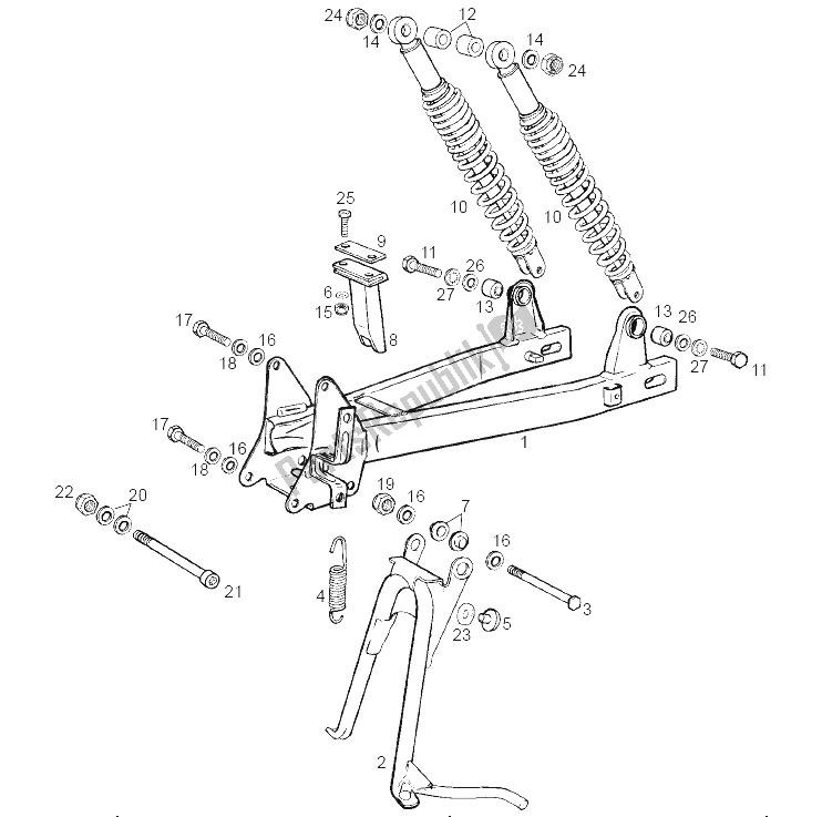 Alle onderdelen voor de Zwenkarm - Schokdemper van de Derbi Variant Start Courier E2 50 2004
