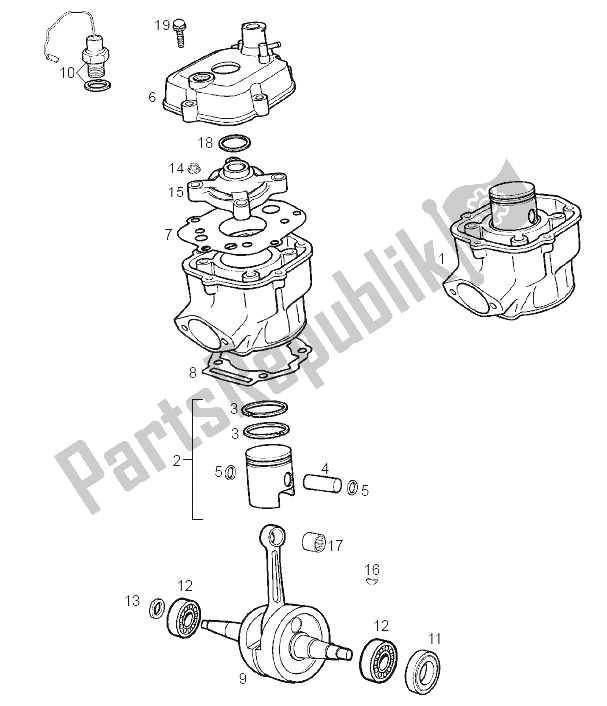 All parts for the Drive Shaft - Cylinder - Piston of the Derbi Senda 50 SM DRD PRO E2 2 VER 2005