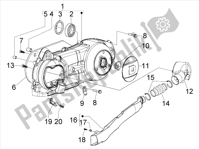 All parts for the Crankcase Cover - Crankcase Cooling of the Derbi Boulevard 150 4T E3 2010