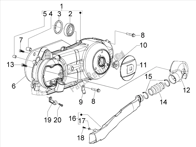 All parts for the Crankcase Cover - Crankcase Cooling of the Derbi Boulevard 150 4T E3 2010