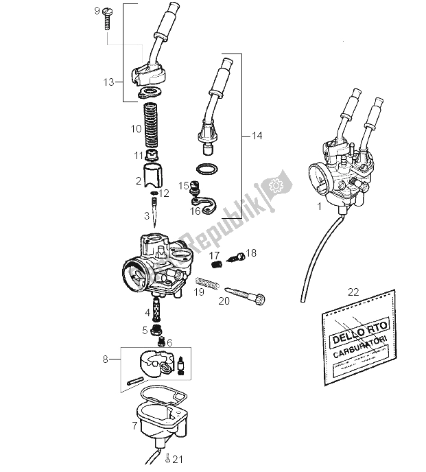 Todas las partes para Carburador de Derbi Senda 50 SM DRD PRO E2 2 VER 2005