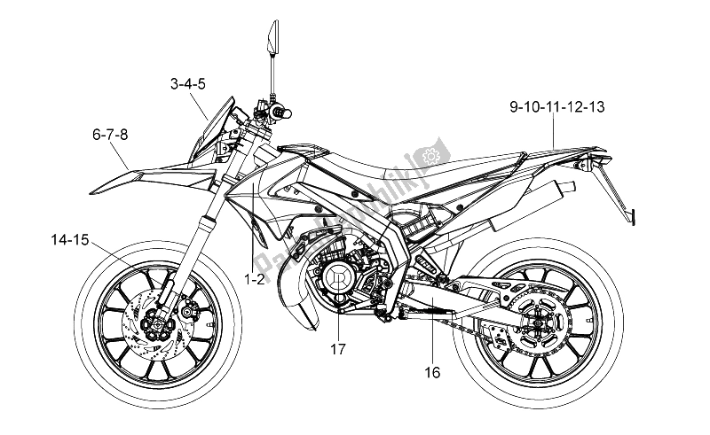 Alle onderdelen voor de Stickers van de Derbi Senda 125 SM DRD Motard 2013