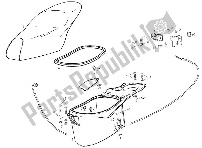 All parts for the Saddle - Helmet Compartment of the Derbi Atlantis Red Bullet E2 50 2003