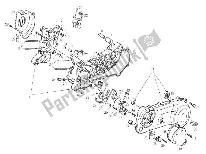 All parts for the Crankcase of the Derbi Atlantis 50 2T Bullet 2010