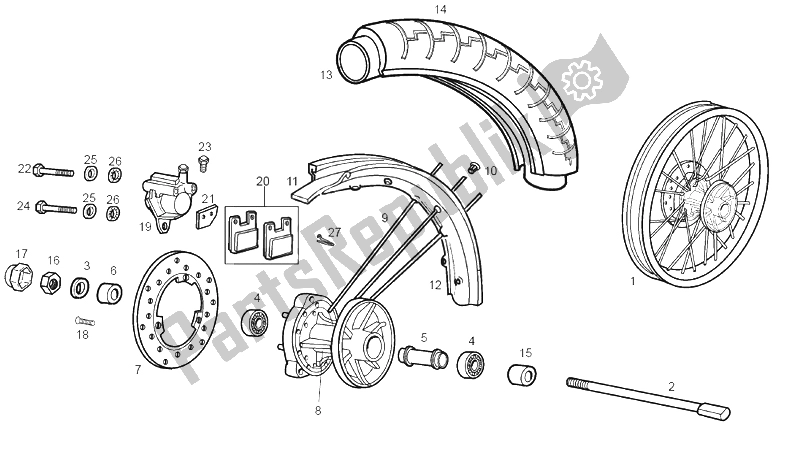 All parts for the Front Wheel of the Derbi Senda 50 SM Racer E1 2003