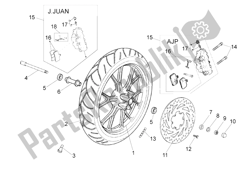 All parts for the Front Wheel of the Derbi GPR 125 4T E3 2009