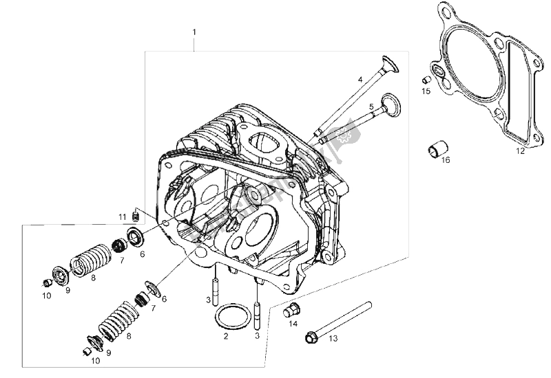 All parts for the Cylinder Head (2) of the Derbi Boulevard 125 CC 4T E3 2008