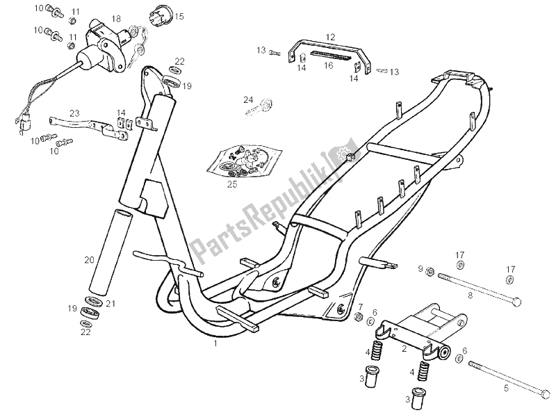 All parts for the Central Stand of the Derbi Atlantis O2 25 KMH 50 2002