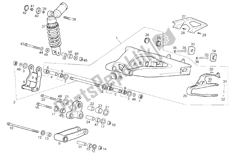 All parts for the Swing Arm - Shock Absorber of the Derbi Mulhacen 659 E2 E3 2006